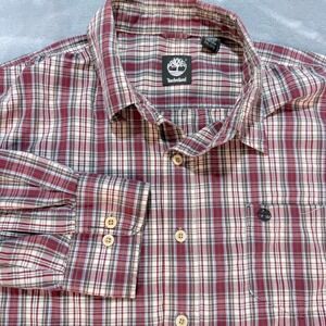 Timberland Mens Plaid Long Sleeve Button Up Shirt Size XXL 2XL Red Gray‎ Casual